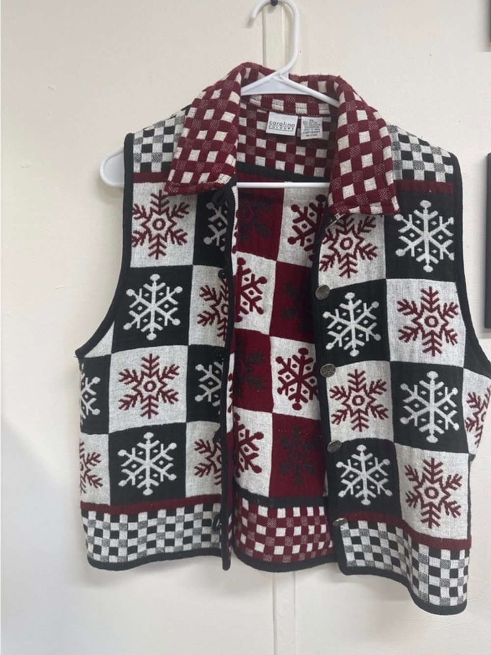 Snowflake Knit Vest Cardigan - Burgundy, Black & White